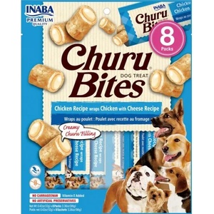 Inaba Foods Dog Churu Bites - Chicken with Cheese - Лакомство за кучета, джобчета с мек пълнеж с пиле и сирене, 8 пакета х 12 грама, Япония EUD724