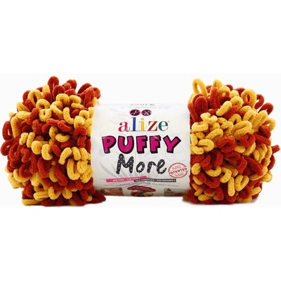 Alize příze Puffy More 6276 cihlově hnědá a hořčicová