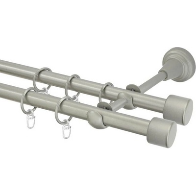 OK-GarnýžeCZ Garnýž kovová dvouřadá 16mm Pullo double stříbrná mat 300 cm do stěny / kroužky s háčkem