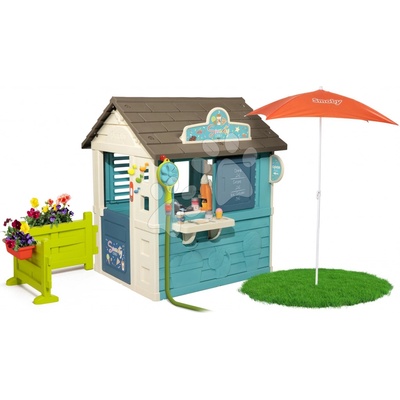 Smoby Domeček s obchodem Sweety Corner Playhouse se sprchou na zahrádce a slunečníkem – Hledejceny.cz