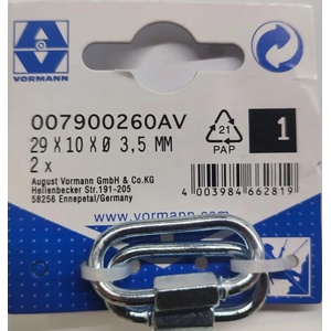 Vorman КАРАБИНА ОВАЛ С ГАЙКА 3.5mm 29/5x10 2БР (4003984662819)