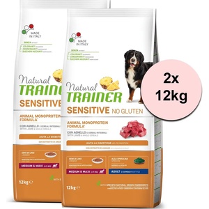 Natural Trainer Natural SENSITIVE Без глутен Възрастни Средни / Макси Агне 2 x 12 кг