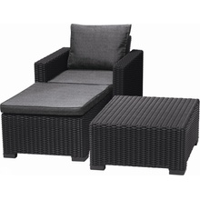 ALLIBERT MOOREA záhradný set (stôl, kreslo, taburet), ratan, grafit/sivá