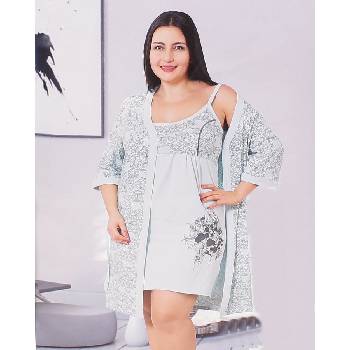 Макси нощница и халат в светлосин цвят със сърца