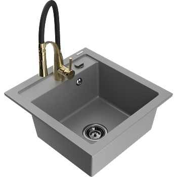 Mexen Vito гранитна кухненска мивка с 1 камера и кухненски смесител Aster, сив - 6503-71-73450-57-B (6503-71-73450-57-B)