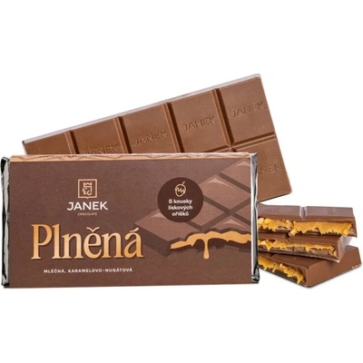 JANKOVA plnená čokoláda Mliečna, Nugátová, Karamelová s kúskami lieskových orieškov 185g