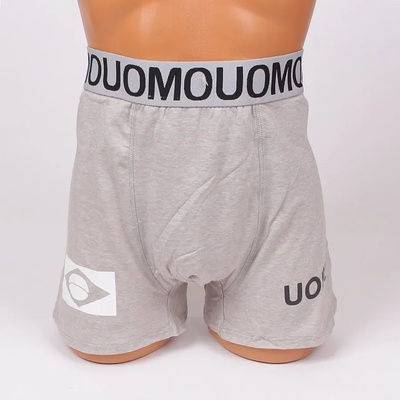 Мъжки памучен боксер в светлосиво с надписи - голям размер