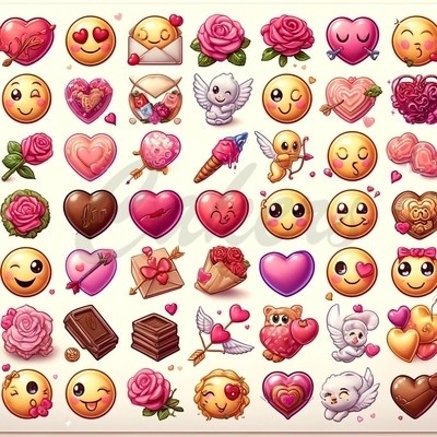 Sugar Steamp Pusinky předtištěné předlohy Valentýn Předtištěný arch č.2 Emoji 2 pr 1,2 cm