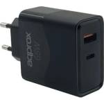 Approx Зарядно за телефон - USB Type-C, USB-A порт, 65W бързо зарядно устройство + 1 м USB Type-C кабел, черен APPUSBWALL65W (APPUSBWALL65W)