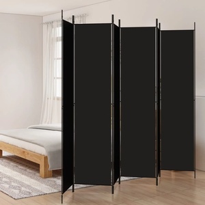vidaXL Параван за стая, 6 панела, черен, 300x220 cм, плат (350209)