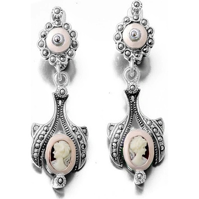 Zlatnictví zlatíčko visací náušnice s kamejí a markazity 1B7-ISBR41A