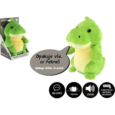 Teddies Dinosaurus Rexík opakující věty plyš 18 cm na baterie se zvukem v krabici 12x20x10cm v sáčku