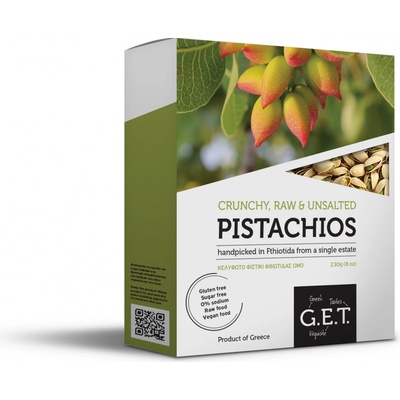 GET Greek Exquisite Tastes Raw sušené nesolené pistácie v krabičce 160 g