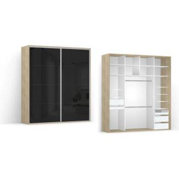 Image 1 of BRW Гардероб FLEX - 220.7*66*240 - черен гланц / дъб сонома (21/220,7-66-240/sonoma/black-lacobel/flex/brw)