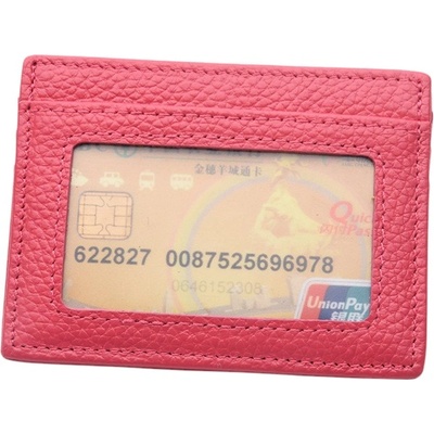 Розов картодържач от естествена кожа