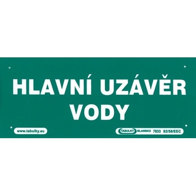 Tabulka Hlavní uzávěr vody