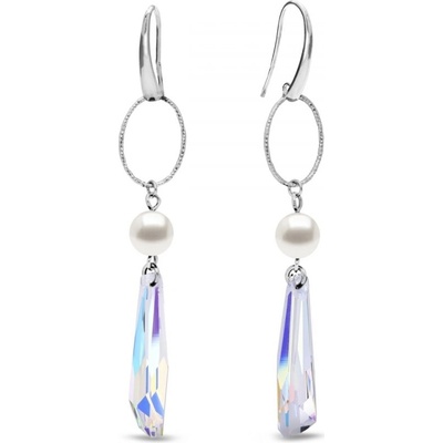 Spark stříbrné s bílou perlou a měnivým krystalem Crystalactite KW6017AB8W AB