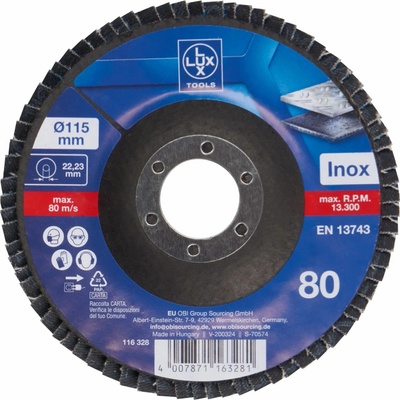 LUX-TOOLS Lamelový brusný kotouč na kov, zrnitost K80, pr. 115 mm