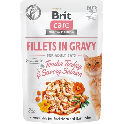 Brit Care Cat Fillets in Gravy Tender Turkey & Savory Salmon 85 g