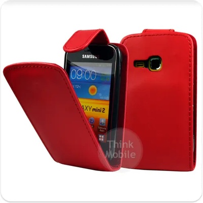 Samsung Galaxy mini 2 S6500 Flip Калъф Червен + Протектор
