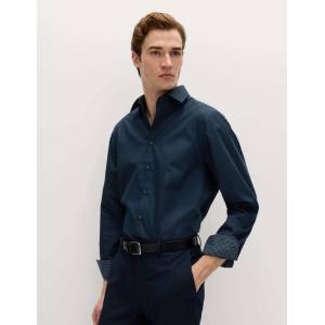 Marks & Spencer Риза класически крой с памучна смес с безгладко покритие Marks & Spencer морско синьо Marks & Spencer | Sin | МЪЖЕ | 15.5