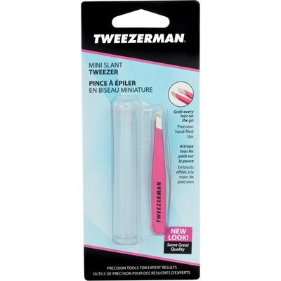 Tweezerman Mini Slant pinzeta se zešikmeným koncem mini s cestovním pouzdrem Neon Pink – Zboží Dáma