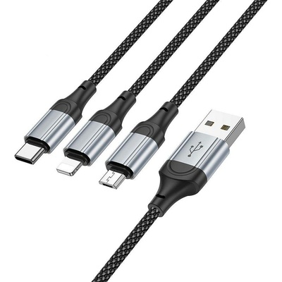 Hoco X102 3v1 USB A na Lightning Micro USB Type C 2,4A 1m černý