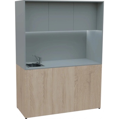 KUCH - CUBE PLUS 3 kuchyňka, vybavení - dřez + baterie, 2000x1480x600 mm, LED osvětlení, dvířka, dub bardolino/šedá