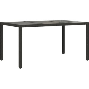  Градинска маса със стъклен плот черен 150x90x75 см полиратан