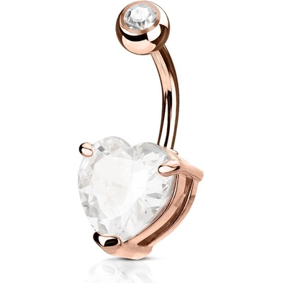 Šperky4U zlacený piercing do pupíku srdce čirý kámen WP01043-RDC
