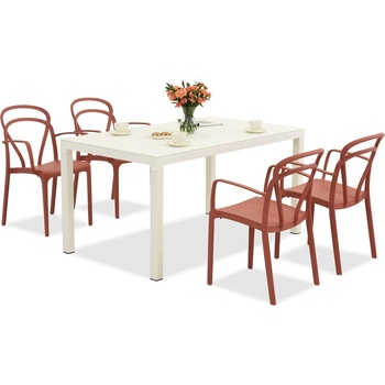 BICA Комплект градински мебели King/Vague в бяло и червено за 4 души Bica (BC440BL-4xBC312RE)