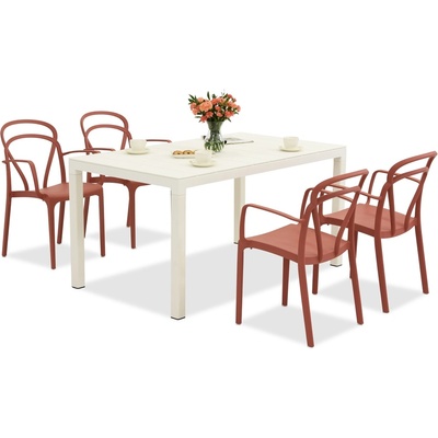 BICA Комплект градински мебели King/Vague в бяло и червено за 4 души Bica (BC440BL-4xBC312RE)