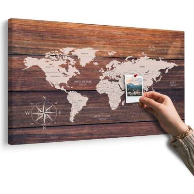 Obraz na korku decentní mapa s dřevěným pozadím - 90x60 metallic
