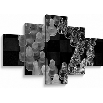 Obraz - černobílé šachy, pětidílný 125x70 cm