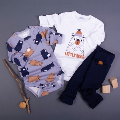 K-Baby 3 Dielna Sada 2x Body Dl. Rukáv A Tepláčky New Little Teddy