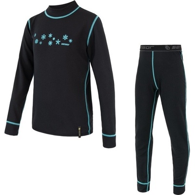 SENSOR DOUBLE FACE dětský komplet triko spodky vločky černá – Zboží Dáma