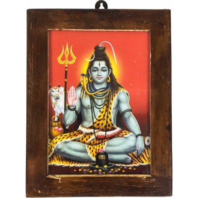 Sanu Babu Šiva, obrázek v rámečku z teakového dřeva, 15x1x20cm (1T)
