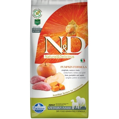 N&D N&D PUMPKIN ADULT MED&MAXI Boar & Apple - Суха храна за кучета израснали от средни и големи породи с тиква, глиганско и ябълка, 12kg