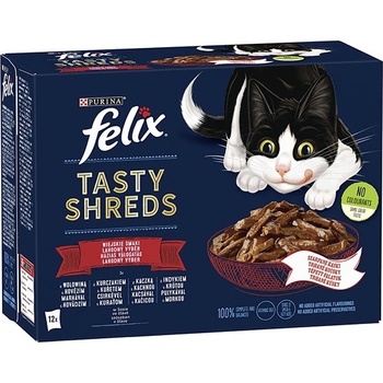 Felix TASTY SHREDS hovězí kuře kachna krůta ve šťávě 12 x 80 g