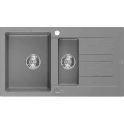 Matias гранитна мивка с 1, 5 камери с отцедник 900 x 505 mm, сива, сифон хром - 6502901505-71 (6502901505-71)