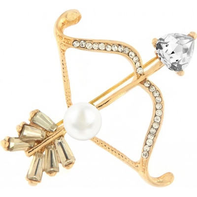 Biju brož luk a šíp s perlou a zirkony zlatá 9001466