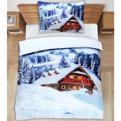 TiaHome 3D obliečky Polycotton Snežná Chalúpka 200x140 90x70