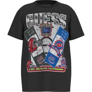 GUESS Черна тениска за момче с голяма цветна щампа Американски футбол и надпис Guess
