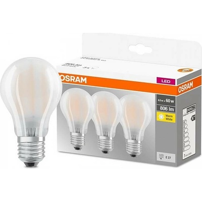 Osram žárovka LED BCLA60 E27 6,5W/827 3balení FILAMENT GLFR matná BASECLA60