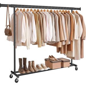 SONGMICS clothes rack on wheels, heavy-duty coat rack, extendable clothes rail, loads up to 150 kg, easy assembly, transportable, black HSR175B01 - UHSR175B01 (UHSR175B01)
