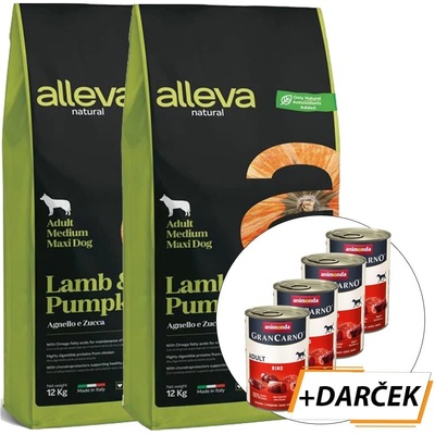 Alleva Natural Adult Medium / Maxi Lamb and Pumpkin 2 x 12 kg
