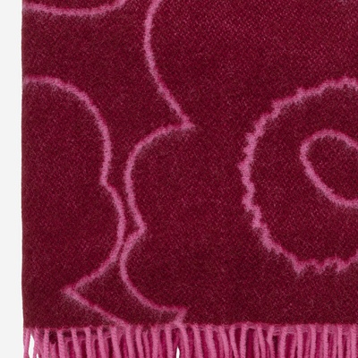 Marimekko Žakarová pletená deka Piirto Unikko burgundy & fuchsia 130x170