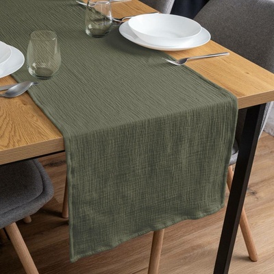 Biante Mušelínový běhoun MSN-076 Zelená khaki 45x140 cm