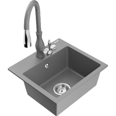Mexen Milo кухненска мивка от гранит с 1 отделение и кухненски смесител Savita, сив - 6505-71-672601-71 (6505-71-672601-71)