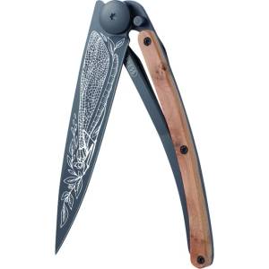DEEJO 1gb194 tattoo black / Ултралеко джобно ножче с дръжка от екзотичен хвойнов корен (1gb194)